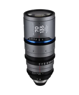 Laowa Sunlight Series — zoom full-frame anamorphic 2x (40–135mm qua 2 ống 40–80mm và 70–135mm), T4.5, thiết kế front-anamorphic, parfocal, vòng flare 4 màu (blue/amber/silver/clear), dreamy oval bokeh, mượt focus roll-off, Ø105mm thân trước, 77–95mm filter, bayonet PL (tùy chọn RF/Z/E/L).